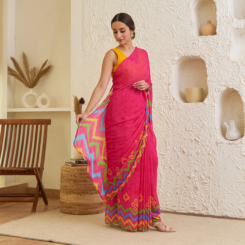 Pink Pure Georgette Printed Saree