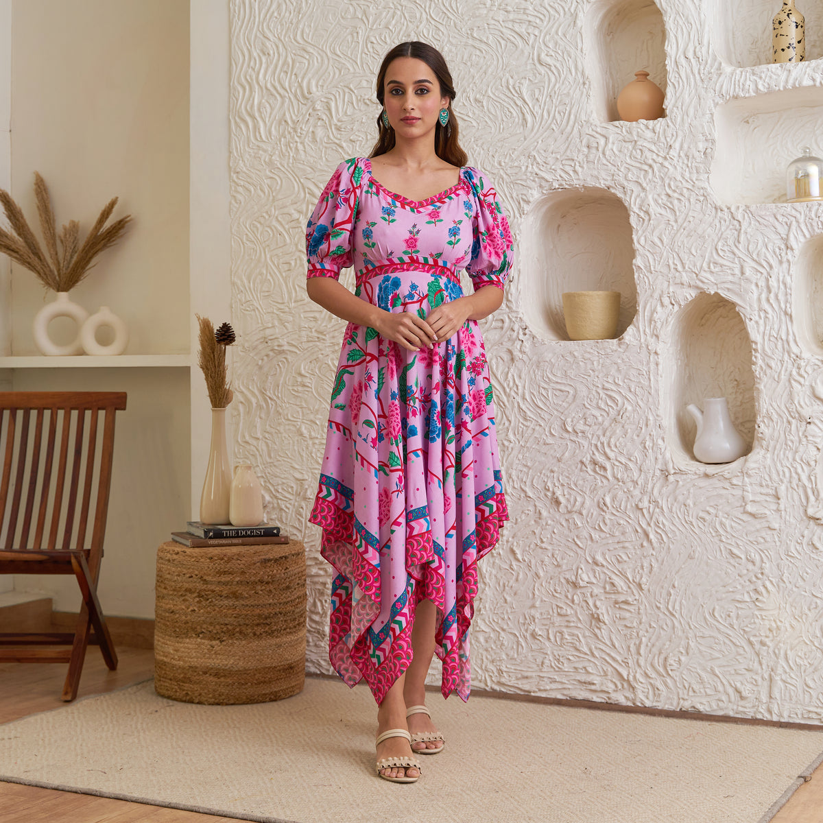 Lavender Handkerchief Dress with Puff Sleeves