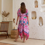 Lavender Handkerchief Dress with Puff Sleeves