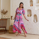 Lavender Handkerchief Dress with Puff Sleeves