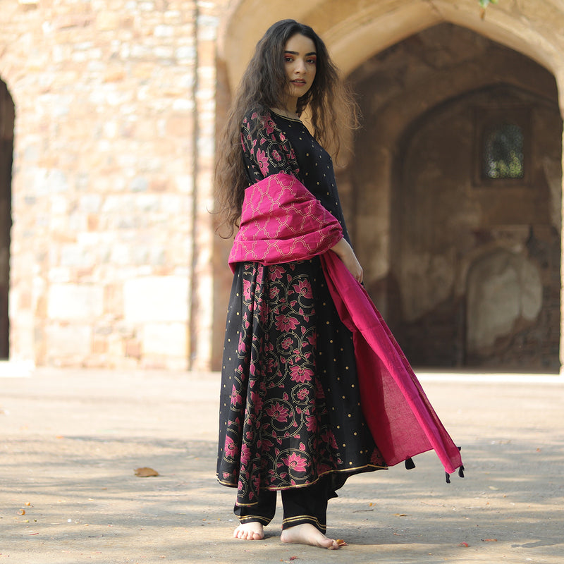 InWeave Salwar Suits and Sets  Buy InWeave Black Strappy Kurta Palazzo  With Pink Bandhini Dupatta Set of 3 Online  Nykaa Fashion