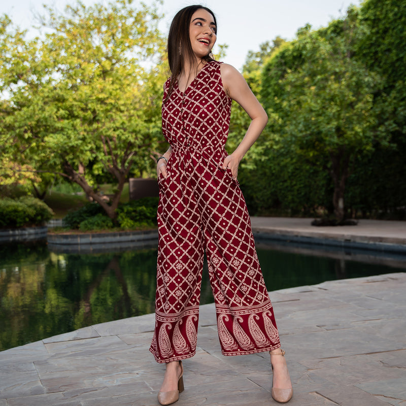 Maroon Front Buttoned Jumpsuit