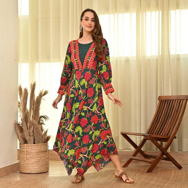Emerald Green Handkerchief Dress with Bishop Sleeves