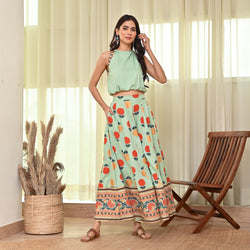 Mint Green Crop Top Sharara Set with Foil Print