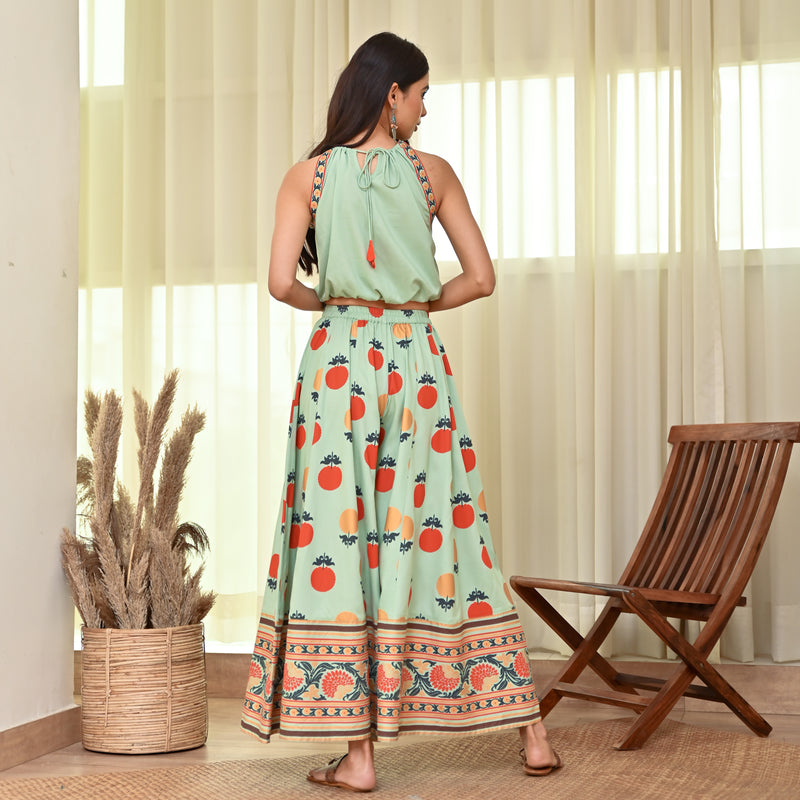 Mint Green Crop Top Sharara Set with Foil Print