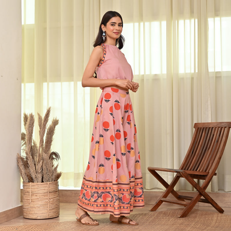 Baby Pink Crop Top Sharara Set with Foil Print