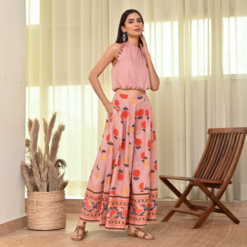 Baby Pink Crop Top Sharara Set with Foil Print