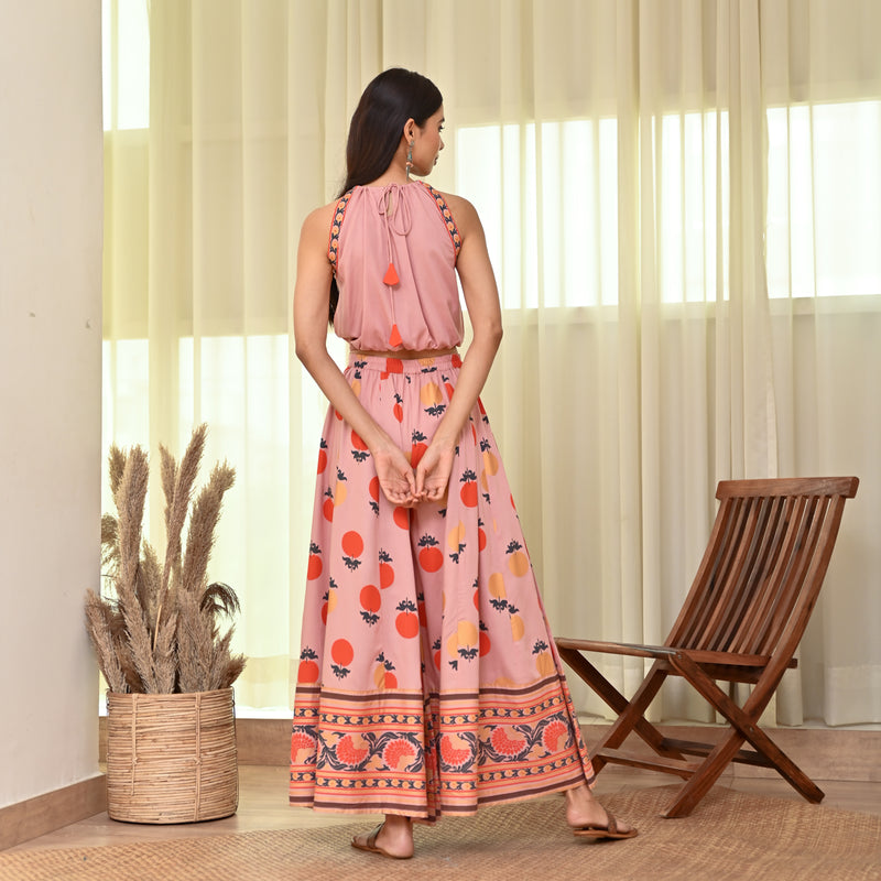 Baby Pink Crop Top Sharara Set with Foil Print