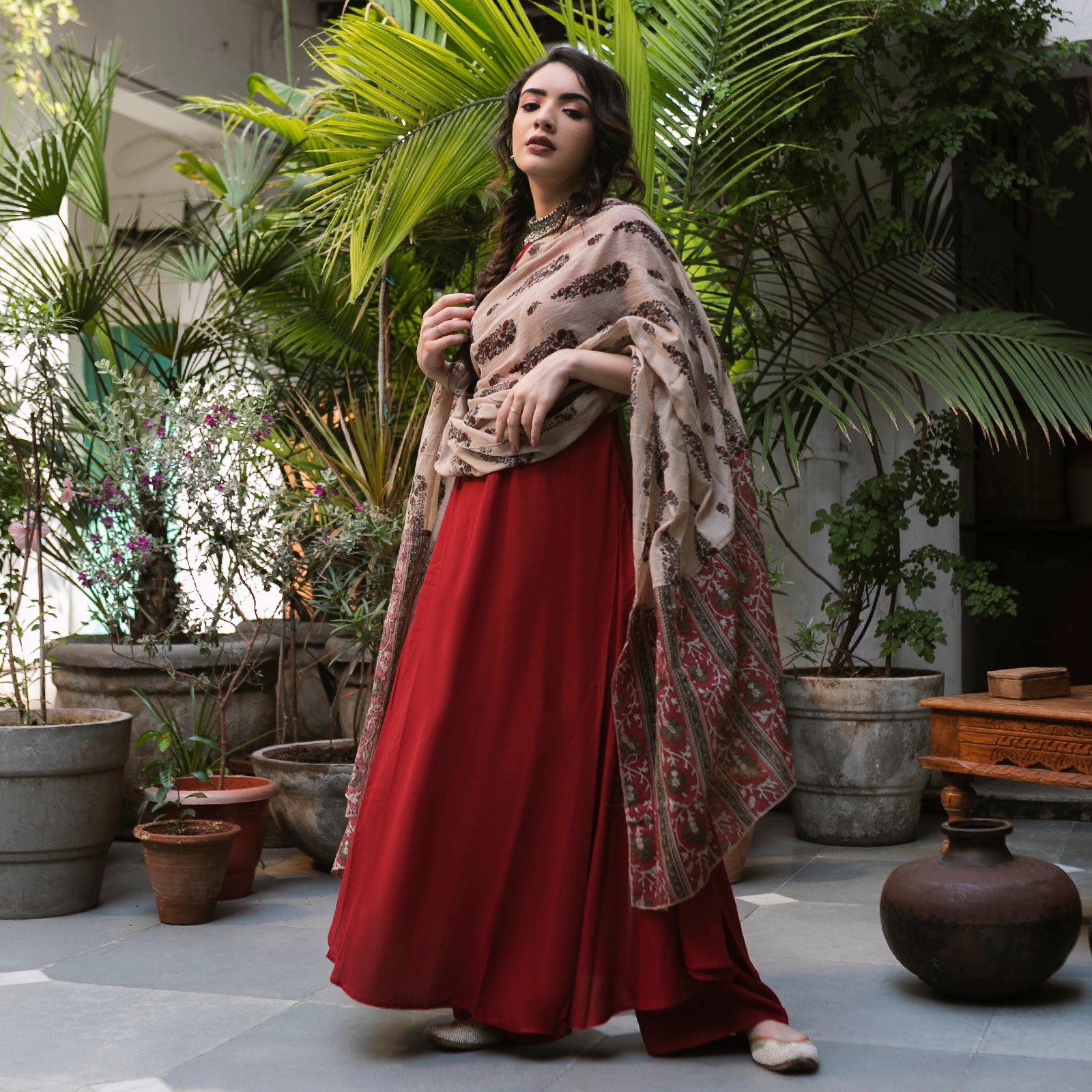 Women Maroon Kurta, Palazzos & Dupatta Set main image 1