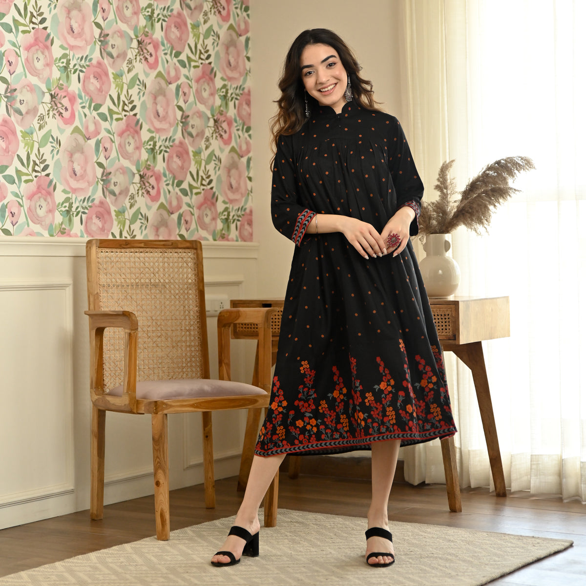 Black Floral Fit & Flare Dress