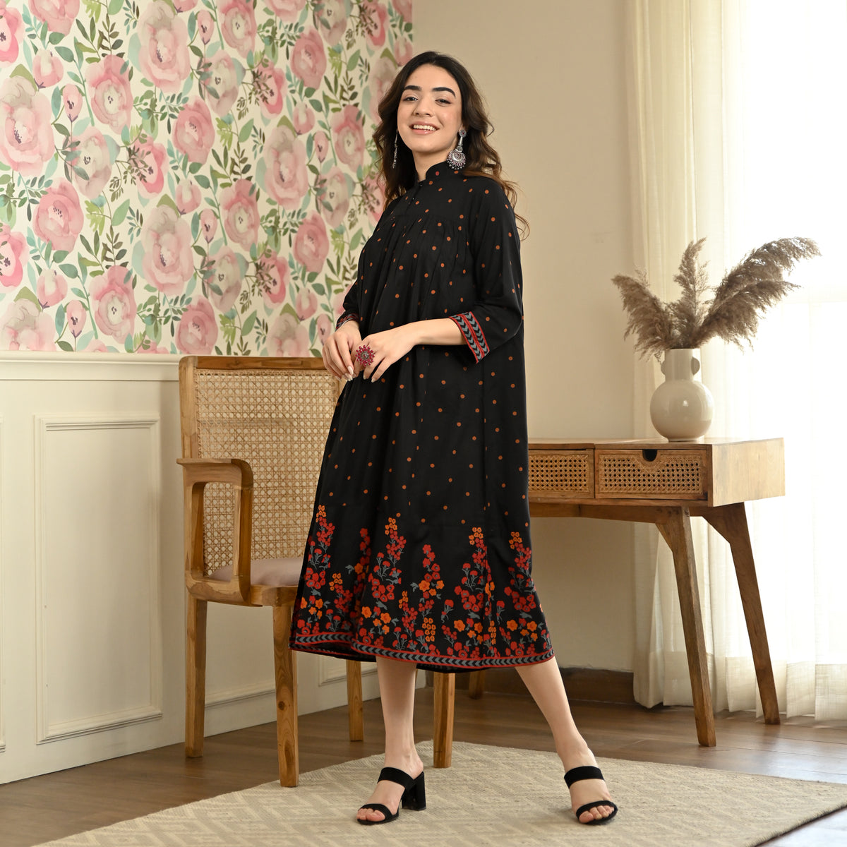 Black Floral Fit & Flare Dress