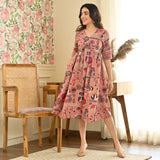 Baby Pink Abstract Print Flared Dress