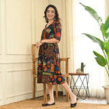 Black Abstract Print Flared Dress