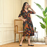 Black Abstract Print Flared Dress