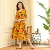 Yellow Abstract Print Flared Dress