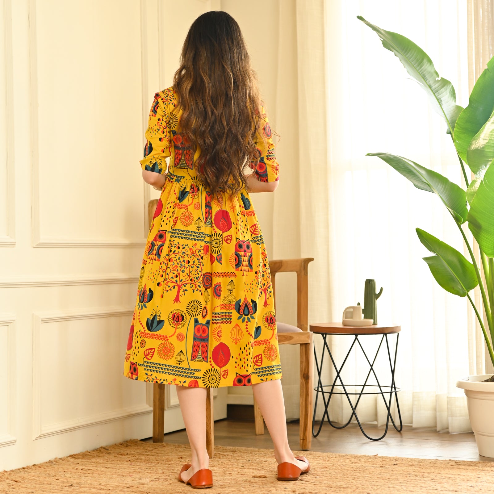 Buy Yellow Abstract Print Flared Dress | Rustorange Buy Yellow Abstract Print Flared Dress | Rustorange