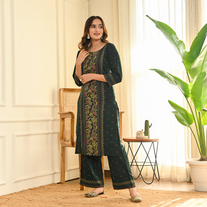 Emerald Green Seher Straight Kurta Pant Set