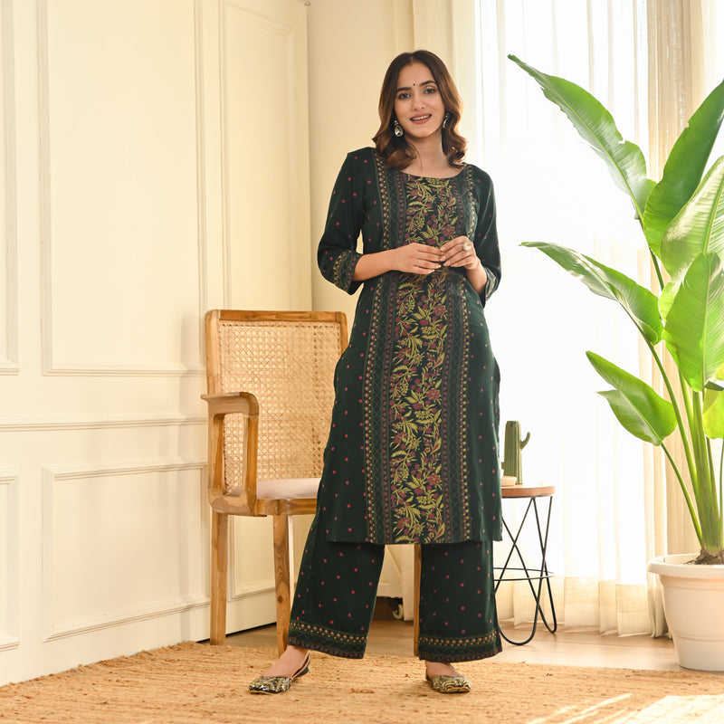 Emerald Green Seher Straight Kurta Pant Set