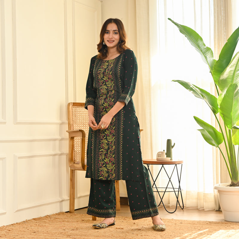Emerald Green Seher Straight Kurta Pant Set