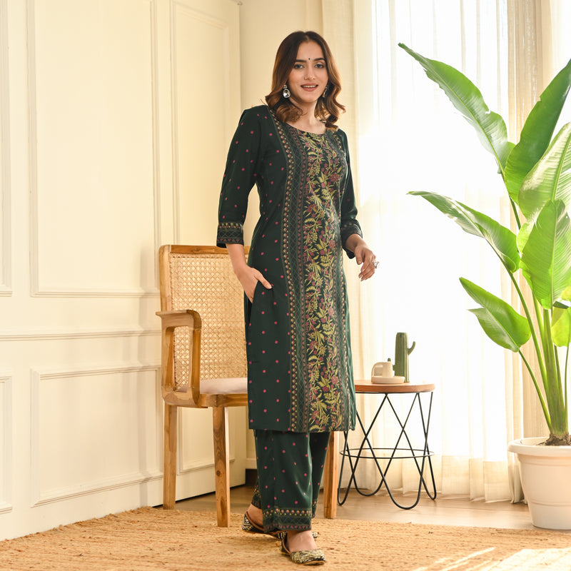 Emerald Green Seher Straight Kurta Pant Set