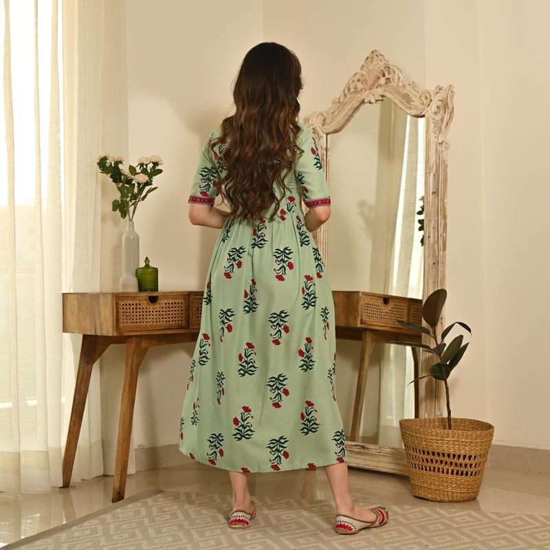 Gulbagh Mint Green V Neck Dress