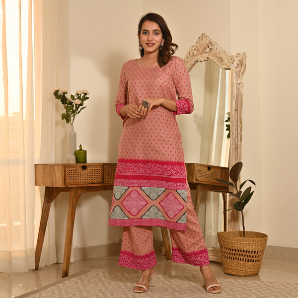 Pink Polka Dot Kurta Set