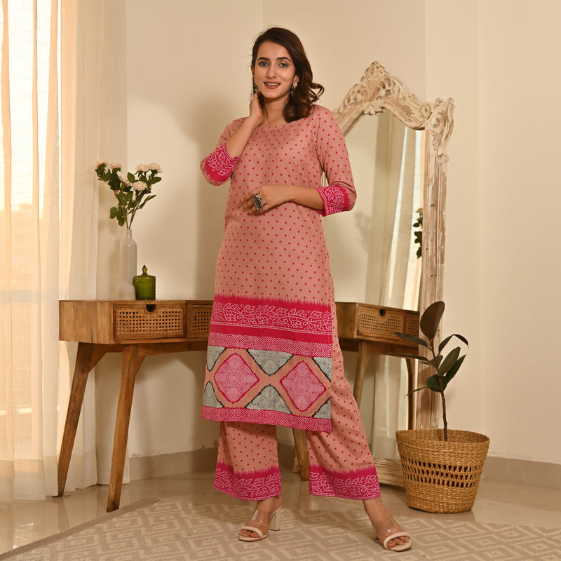 Pink Polka Dot Kurta Set