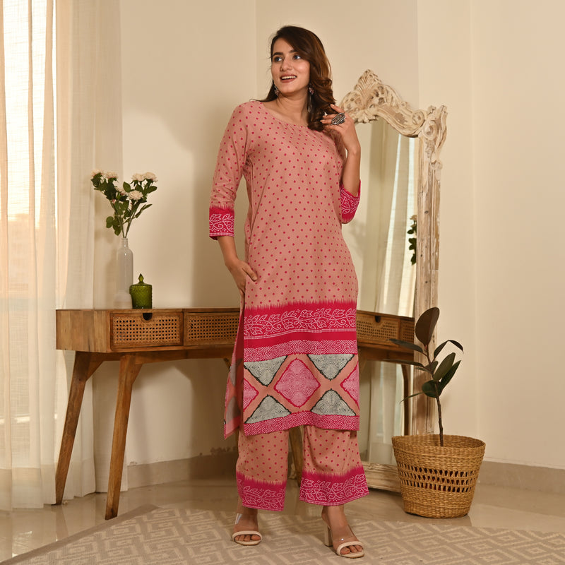 Pink Polka Dot Kurta Set