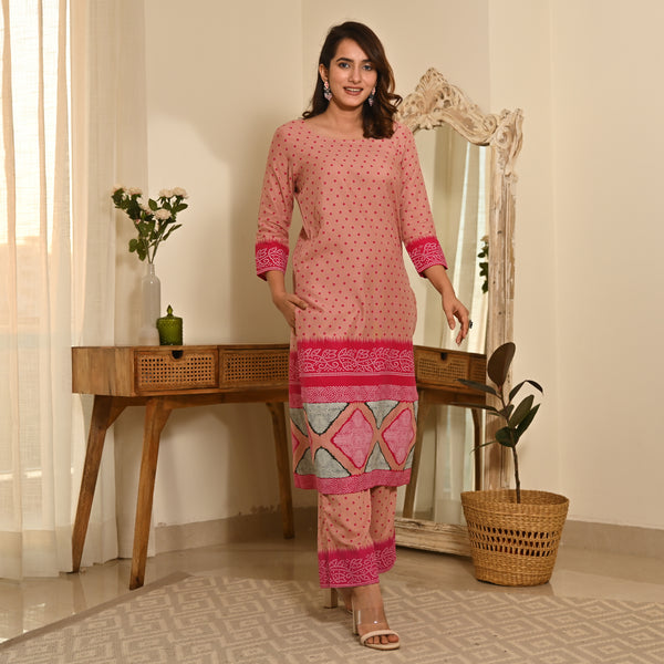 Pink Polka Dot Kurta Set