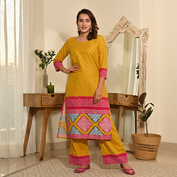 Mustard Polka Dot Kurta Set