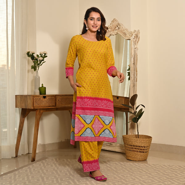 Mustard Polka Dot Kurta Set