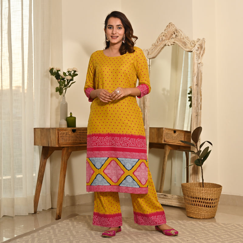 Mustard Polka Dot Kurta Set