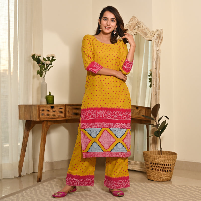 Mustard Polka Dot Kurta Set