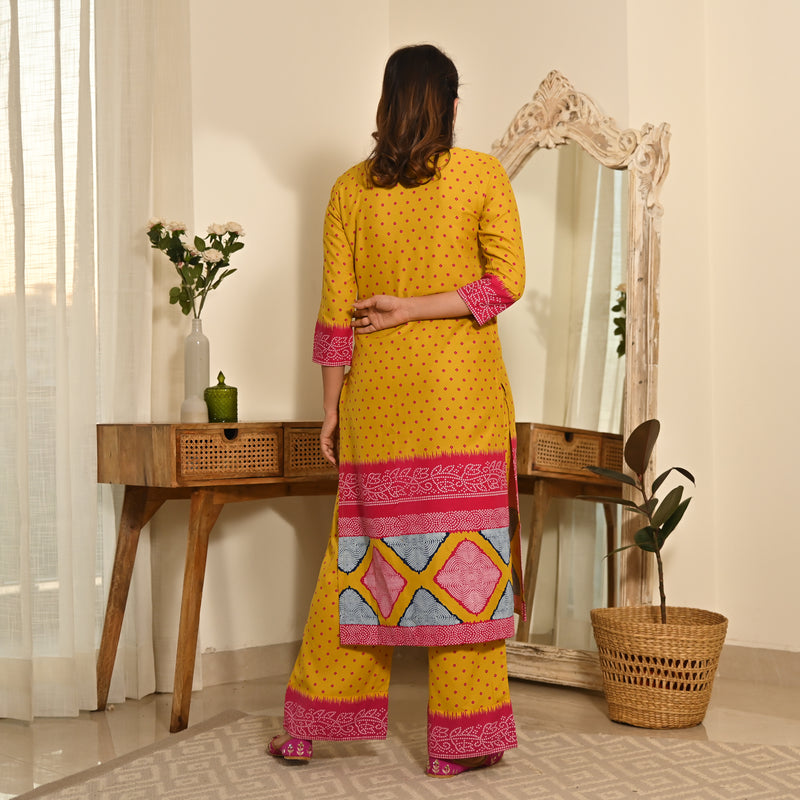 Mustard Polka Dot Kurta Set