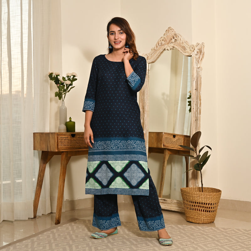 Indigo Polka Dot Kurta Set