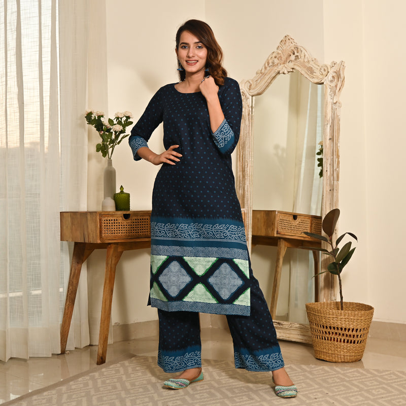 Indigo Polka Dot Kurta Set