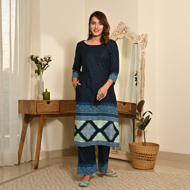 Indigo Polka Dot Kurta Set