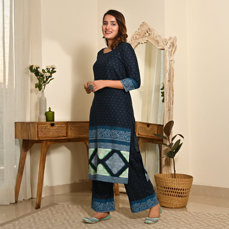 Indigo Polka Dot Kurta Set
