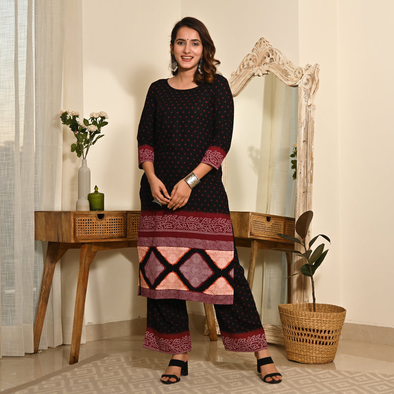 Black Polka Dot Kurta Set