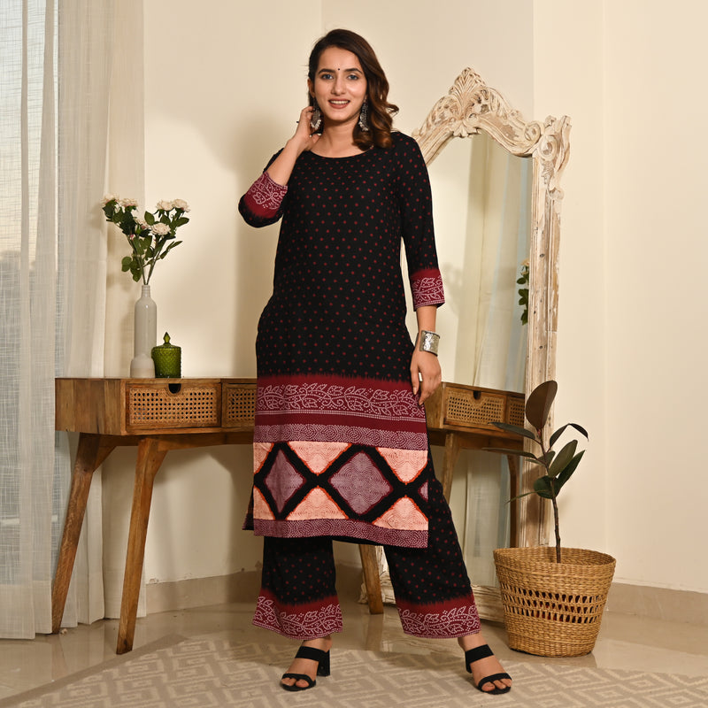 Black Polka Dot Kurta Set