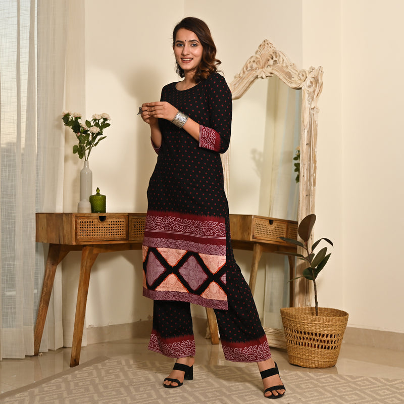 Black Polka Dot Kurta Set