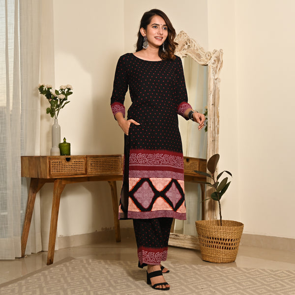 Black Polka Dot Kurta Set