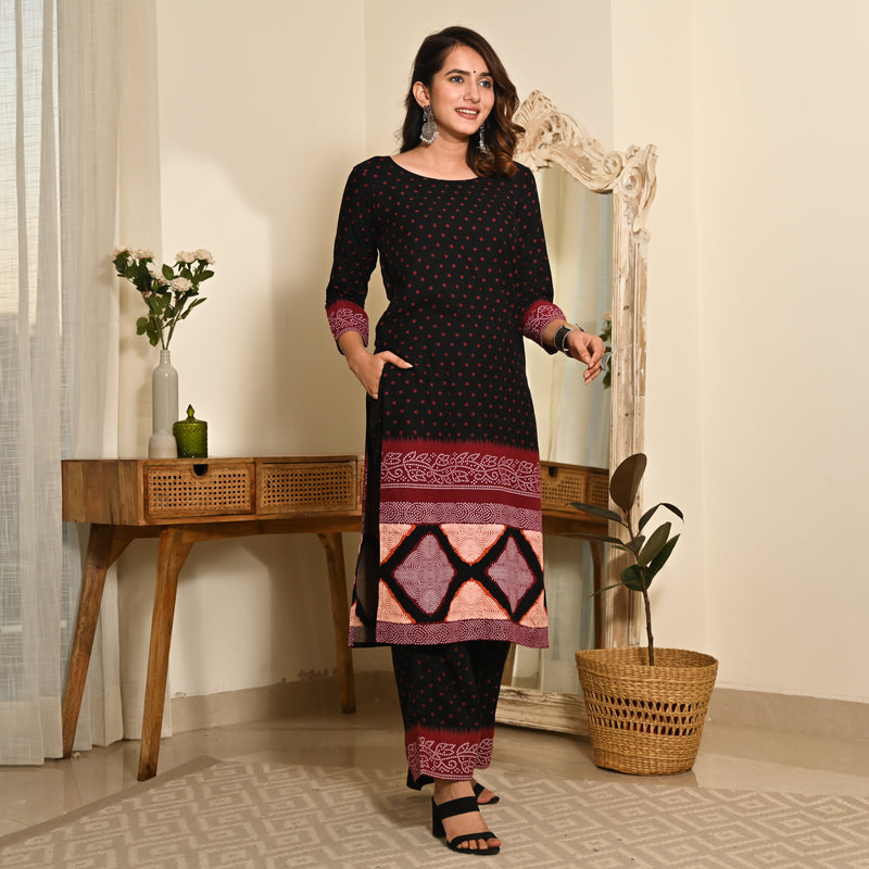 Black Polka Dot Kurta Set