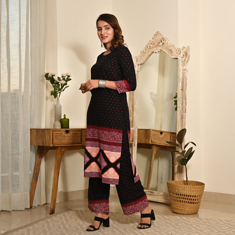 Black Polka Dot Kurta Set