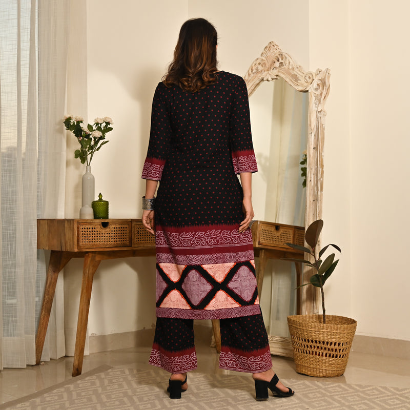 Black Polka Dot Kurta Set