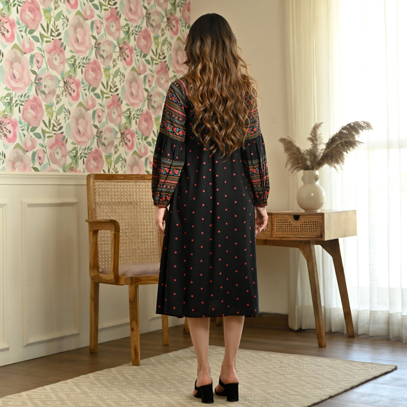 Black Polka Dot A Line Dress