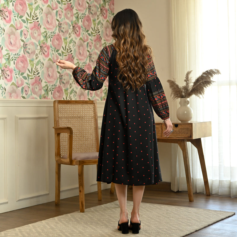 Black Polka Dot A Line Dress