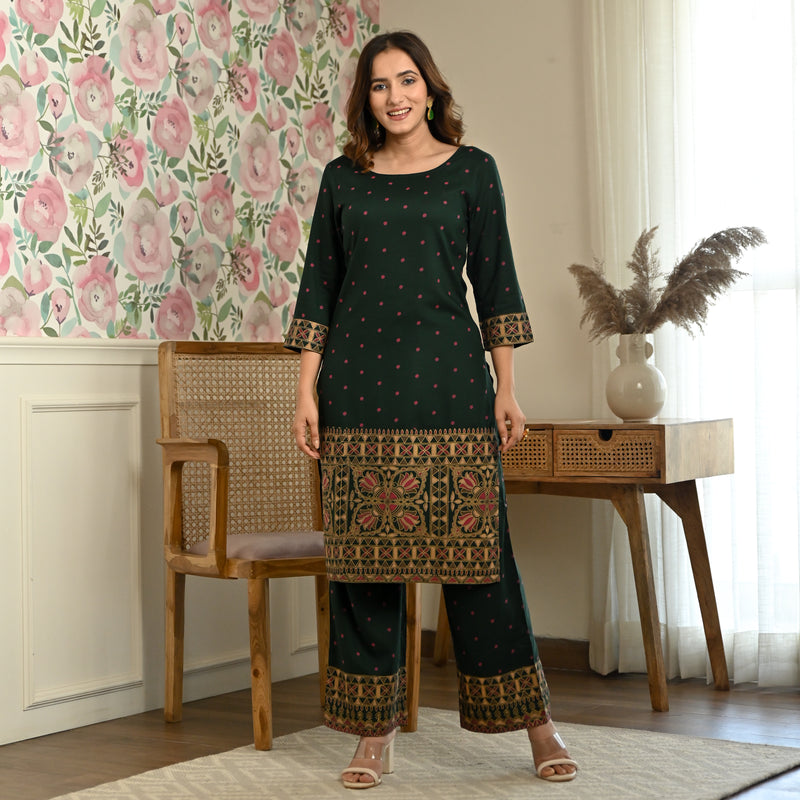 Emerald Green Polka Kurta Pant Set