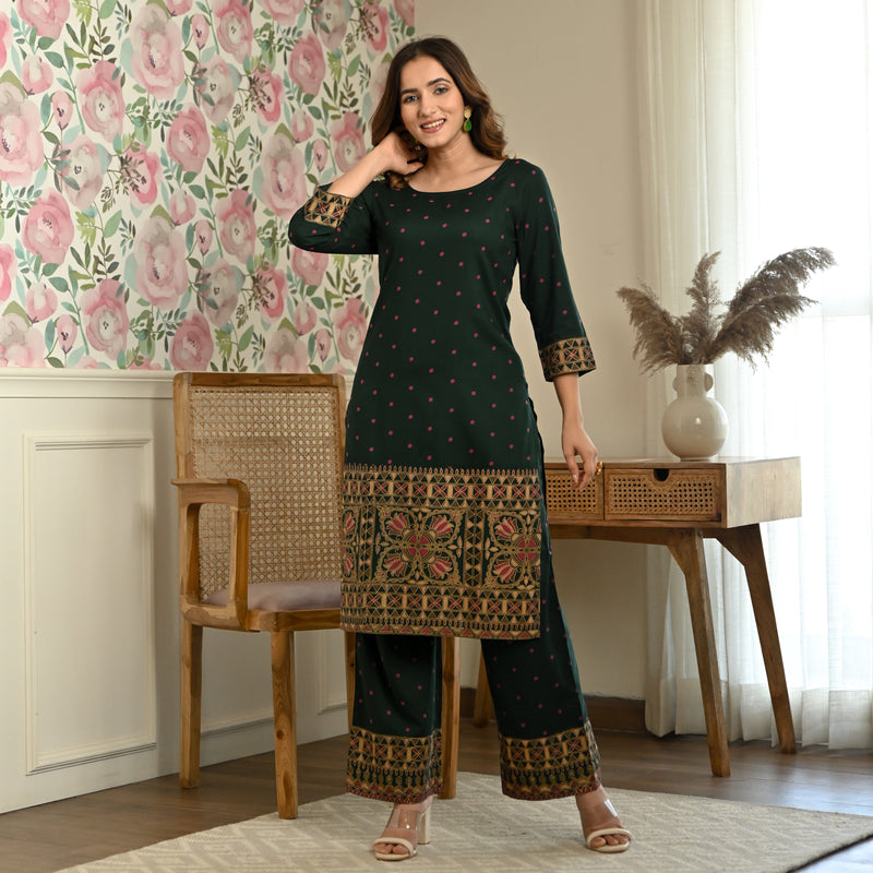 Emerald Green Polka Kurta Pant Set