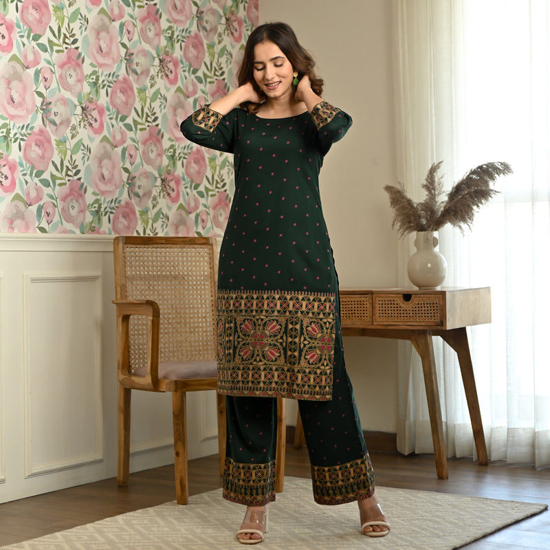 Emerald Green Polka Kurta Pant Set